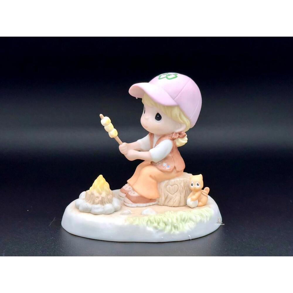 Precious Moments Figurine ⛺ Girl Roasting Marshmallows Campfire with Squirrel